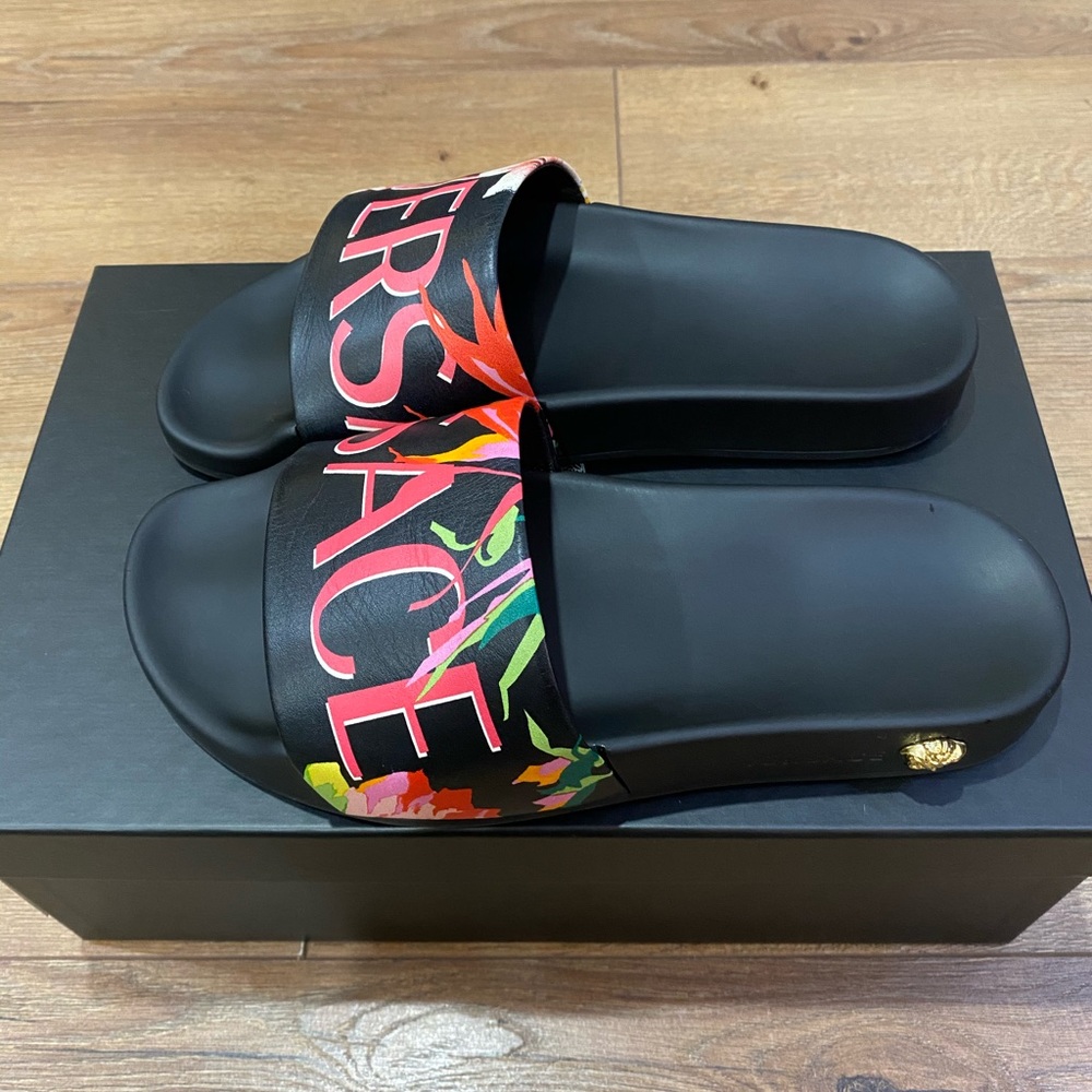 Versace FLORALMANIA Leather Slides